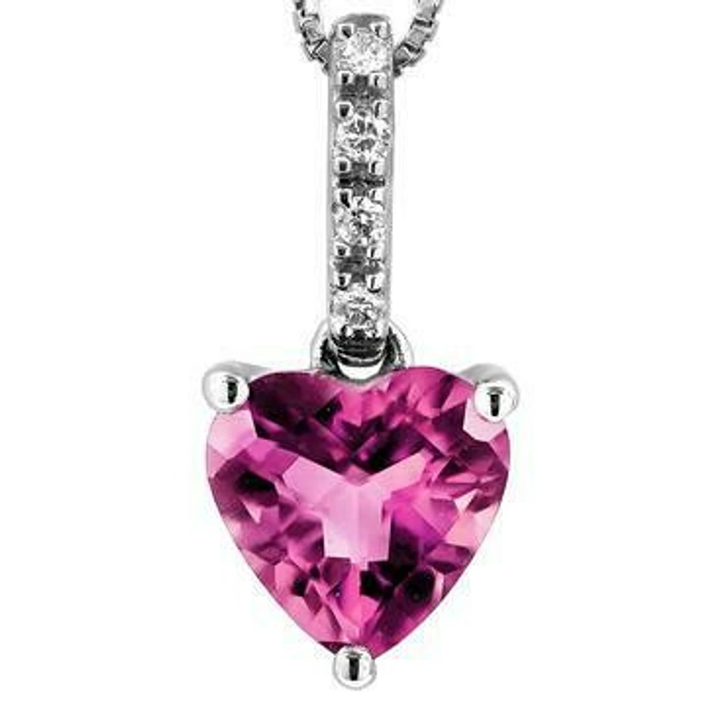 Heart Pink Topaz Pendant with Diamond Bail 14KT Gold