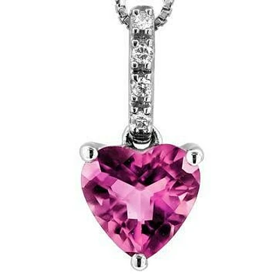 Heart Pink Topaz Pendant with Diamond Bail 14KT Gold