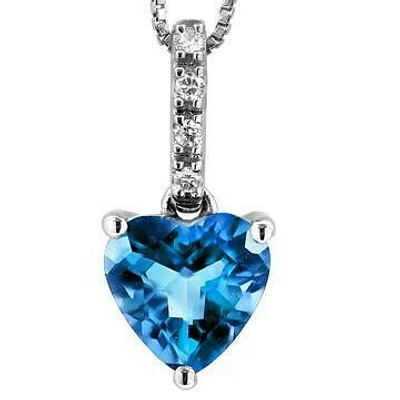 Heart Blue Topaz Pendant with Diamond Bail 14KT Gold