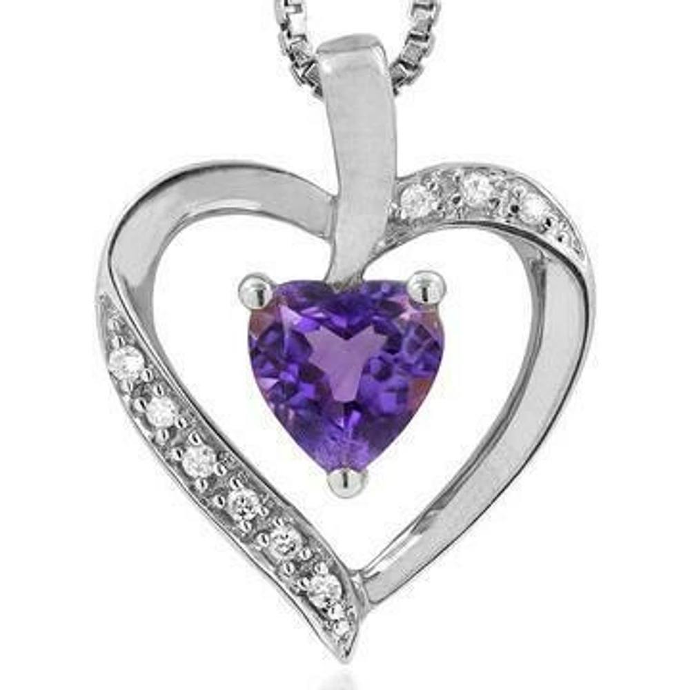 Heart Amethyst Pendant with Diamond Accent 14KT Gold