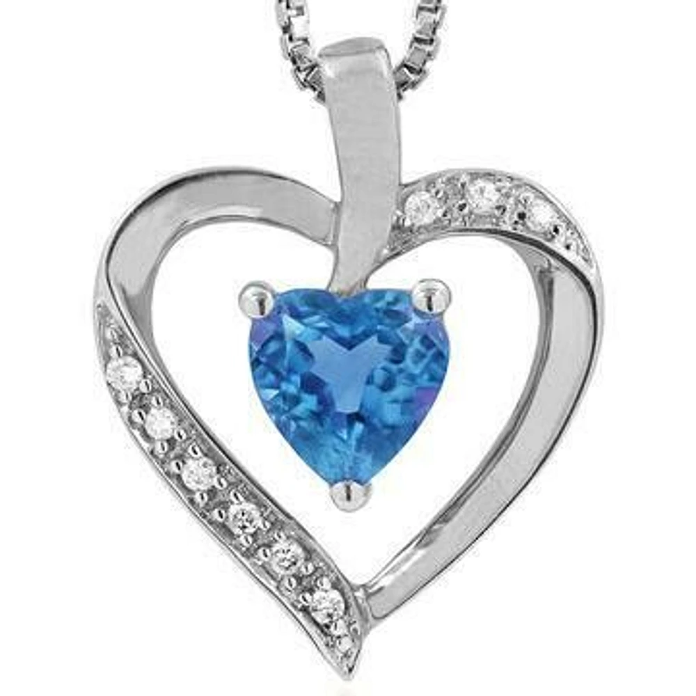 Heart Blue Topaz Pendant with Diamond Accent 14KT Gold