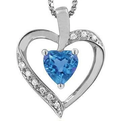 Heart Blue Topaz Pendant with Diamond Accent 14KT Gold