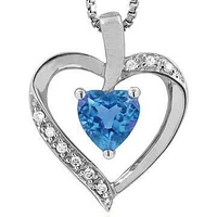 Heart Blue Topaz Pendant with Diamond Accent 14KT Gold