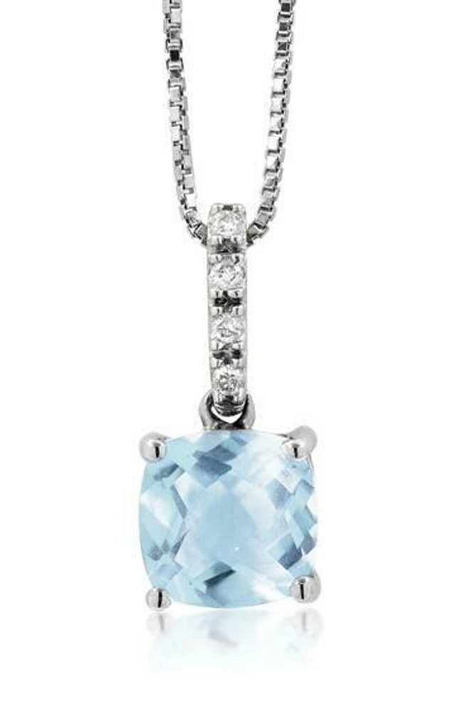 Cushion Aquamarine Pendant with Diamond Bail 14KT Gold