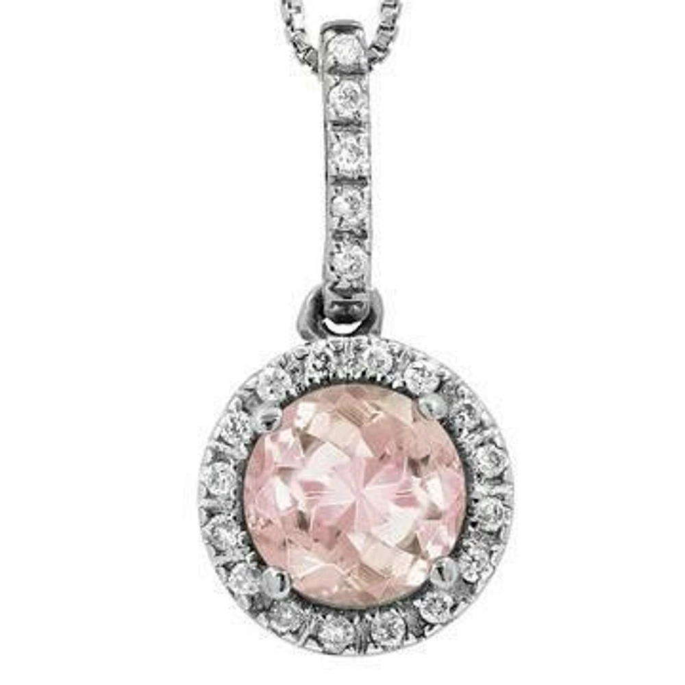 Morganite Pendant with Diamond Halo 14KT Gold