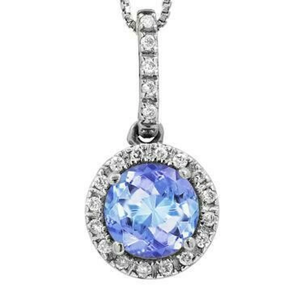 Tanzanite Pendant with Diamond Halo 14KT Gold