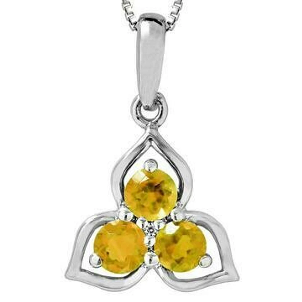 Three-Stone Citrine Pendant with Single Diamond 14KT Gold