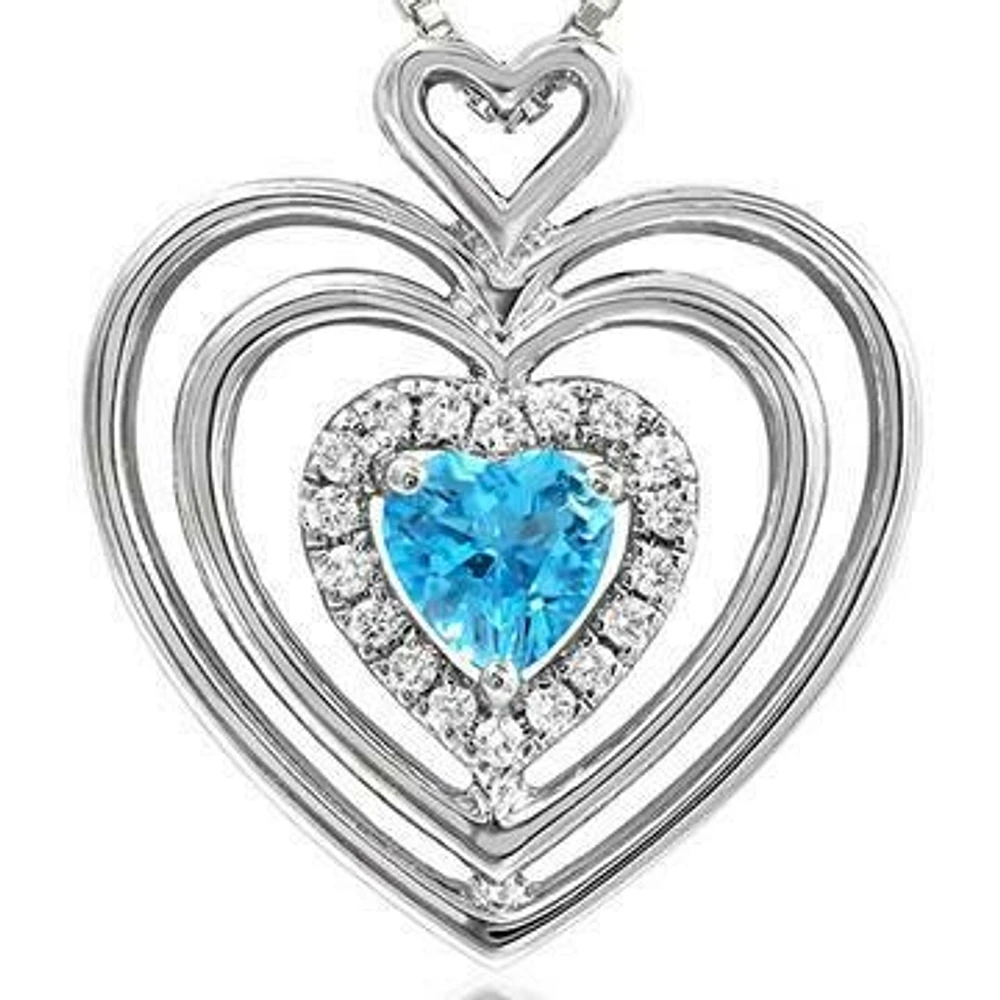 Triple Heart Blue Topaz Pendant with Diamond Accent 14KT Gold