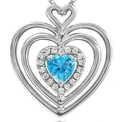 Triple Heart Blue Topaz Pendant with Diamond Accent 14KT Gold