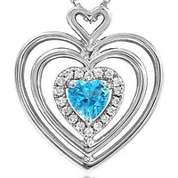 Triple Heart Blue Topaz Pendant with Diamond Accent 14KT Gold