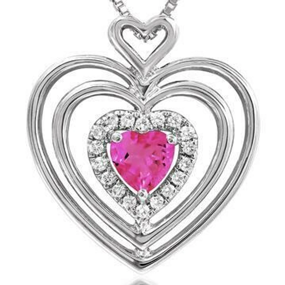Triple Heart Pink Topaz Pendant with Diamond Accent 14KT Gold
