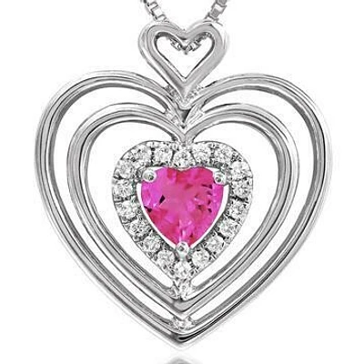 Triple Heart Pink Topaz Pendant with Diamond Accent 14KT Gold
