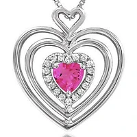 Triple Heart Pink Topaz Pendant with Diamond Accent 14KT Gold