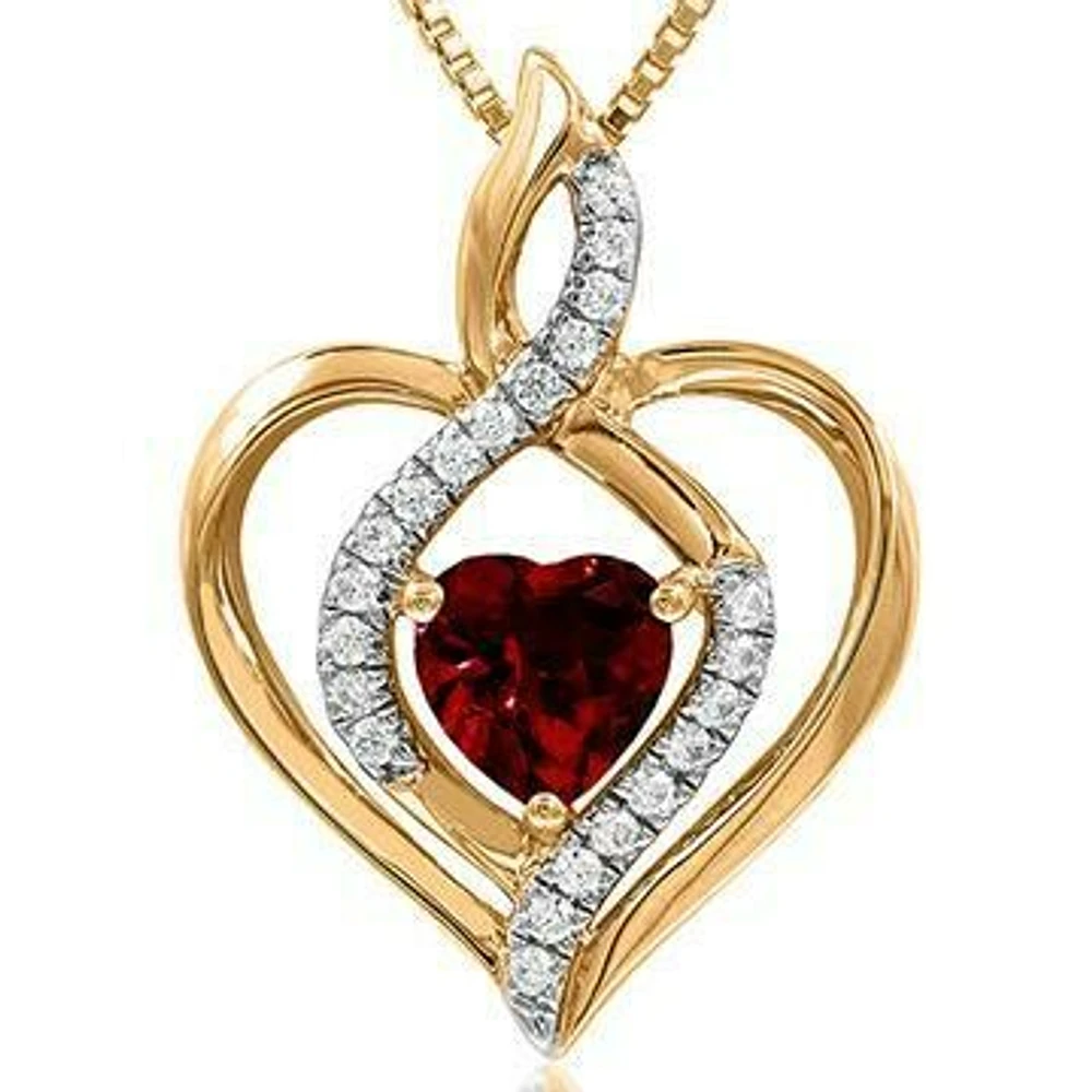 Infinity Heart Garnet Pendant with Diamond Accent 14KT Gold