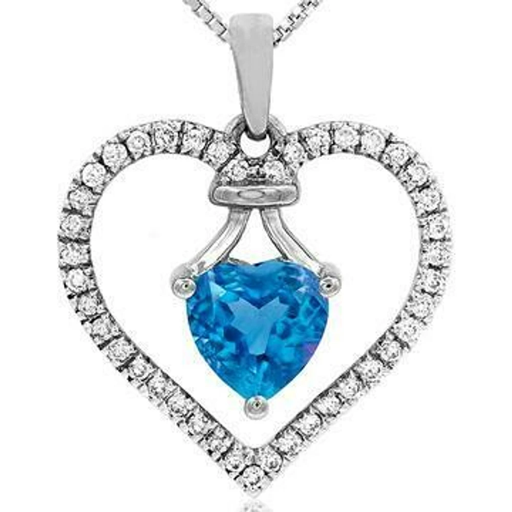 Heart Topaz Pendant with Diamond Frame 14KT Gold