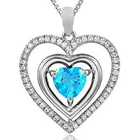 Double Heart Blue Topaz Pendant with Diamond Frame 14KT Gold