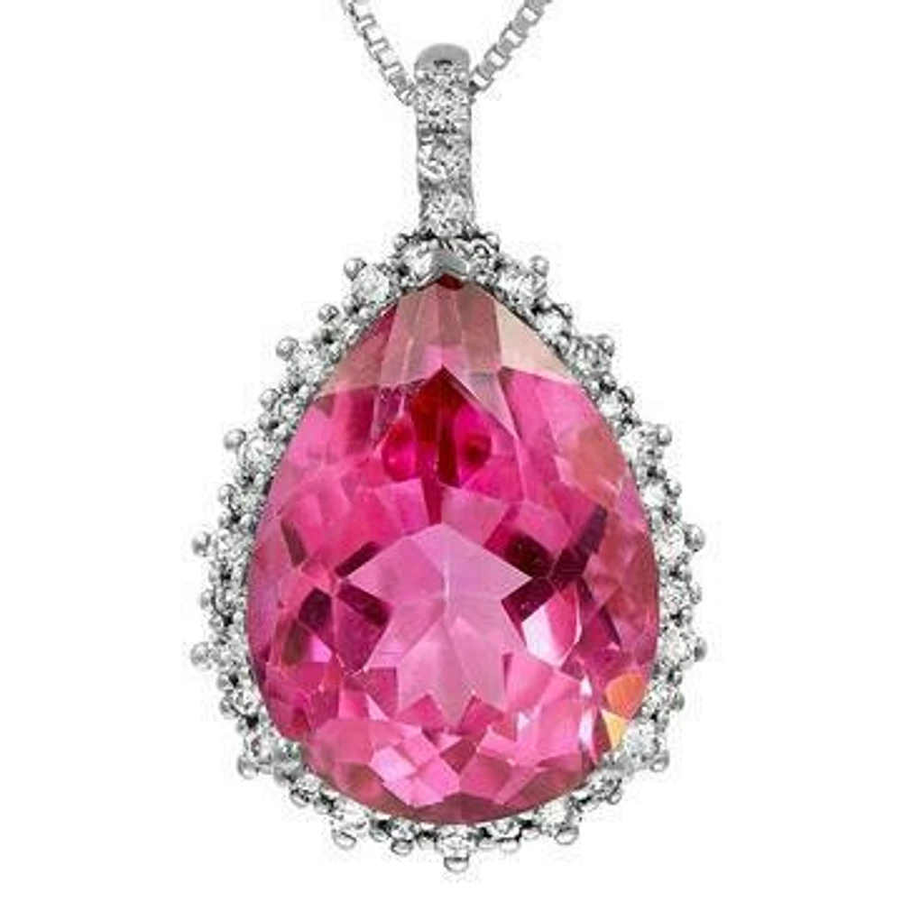 Premium Pink Topaz Teardrop Pendant with Diamond Frame Gold
