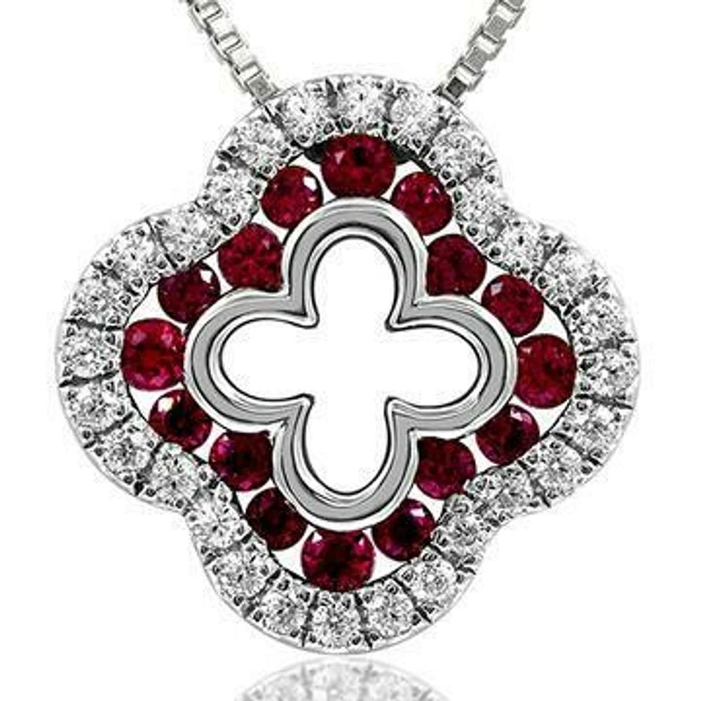 Clover Ruby Pendant with Diamond Accent Gold