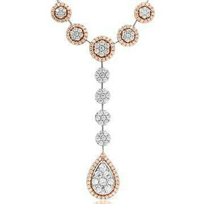 Diamond Cluster Necklace with Teardrop Pendant Two Tone Gold