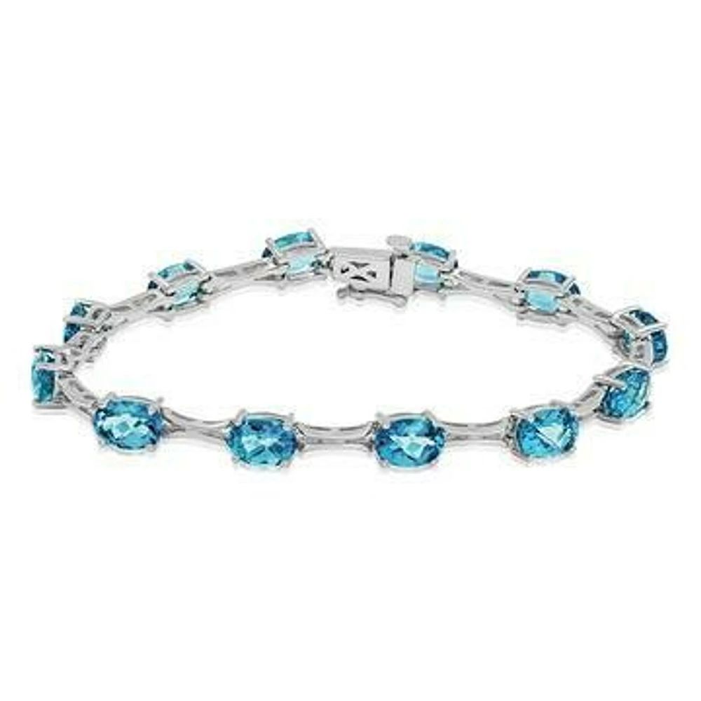 Oval Blue Topaz Bracelet White Gold