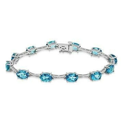 Oval Blue Topaz Bracelet White Gold