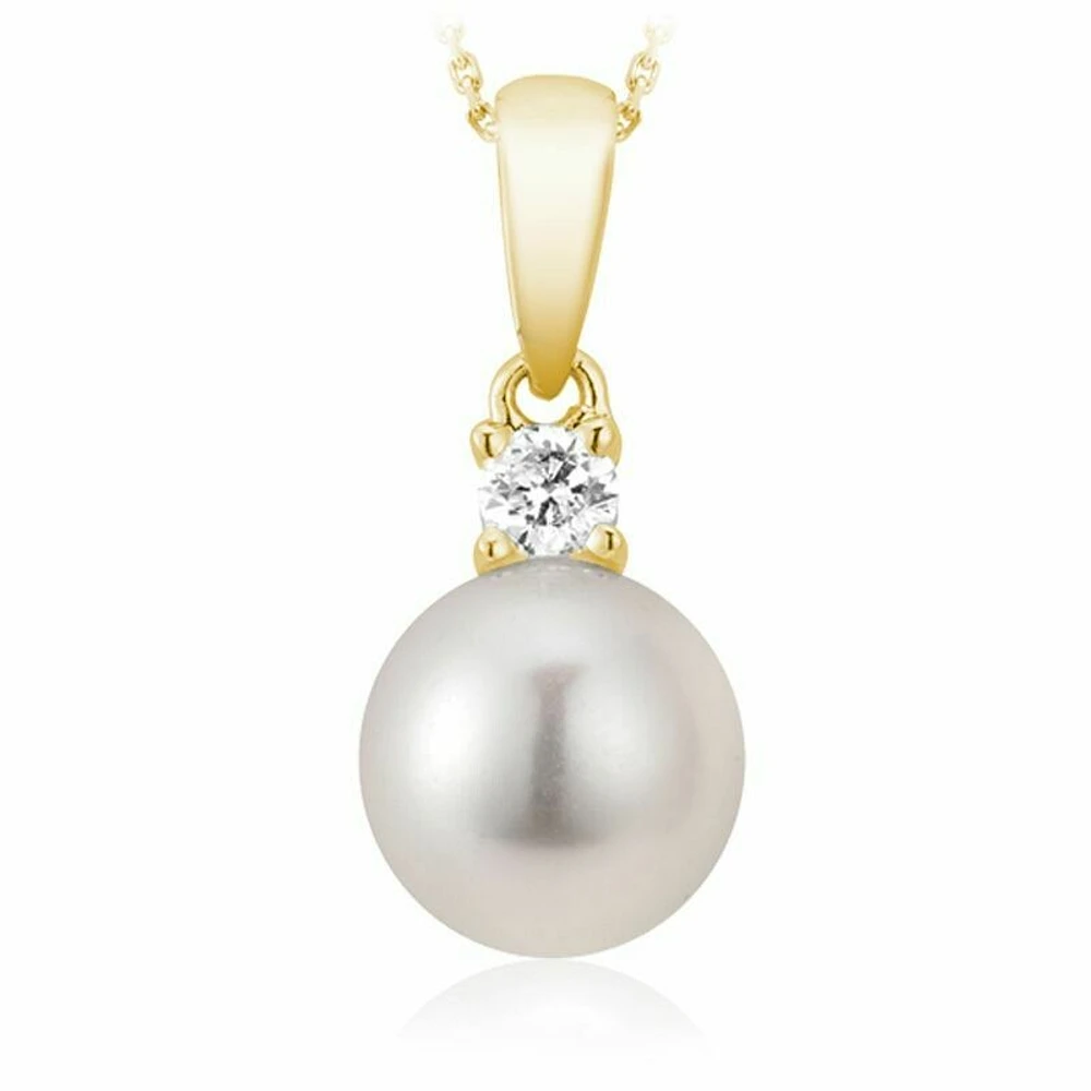 Cultured Freshwater Pearl & Diamond Pendant 0.05CTDI Yellow Gold