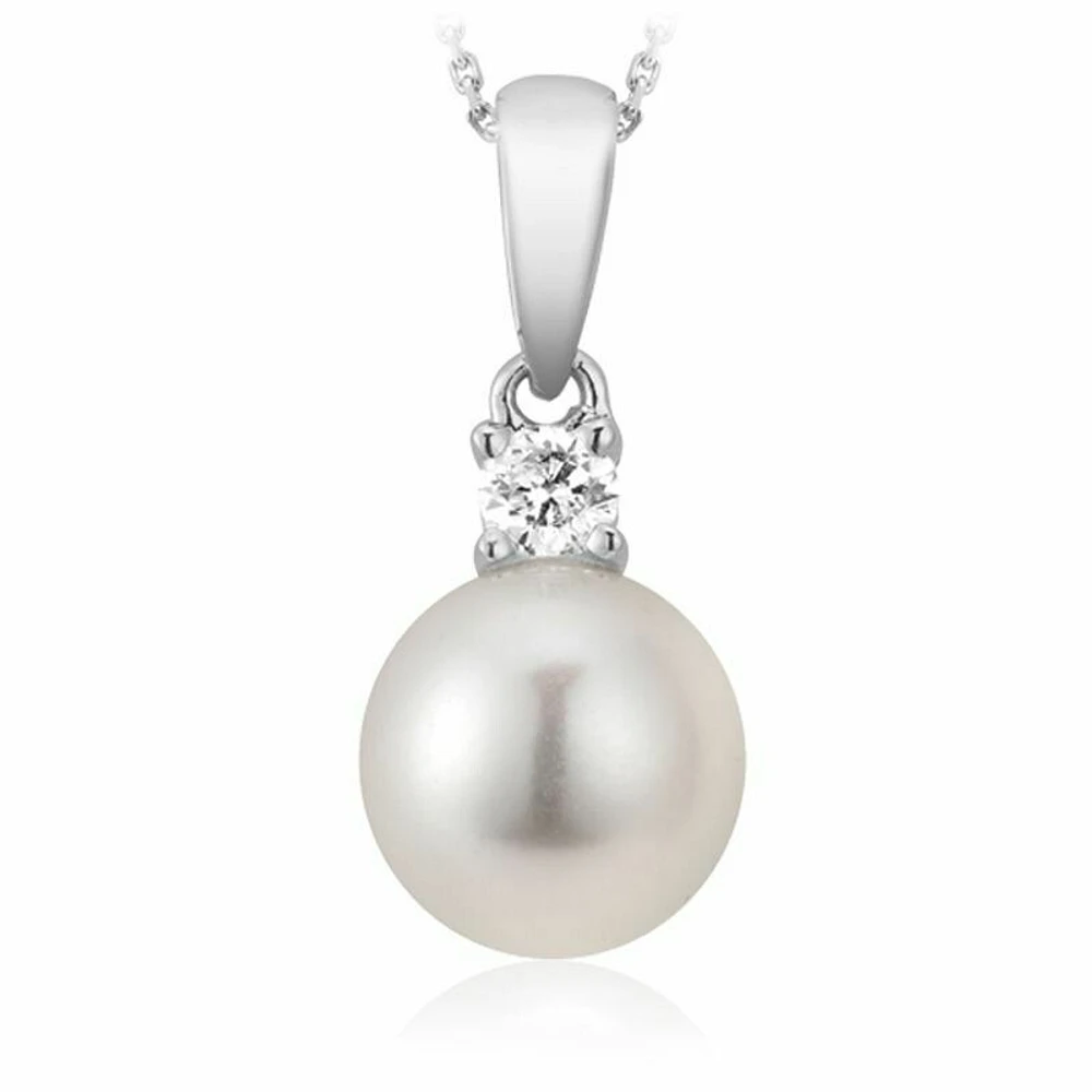 Cultured Freshwater Pearl & Diamond Pendant 0.10CTDI White Gold