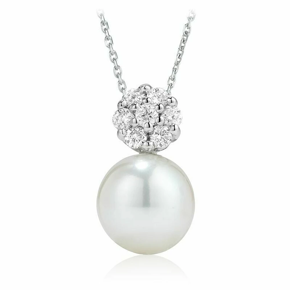 Cultured Freshwater Pearl & Diamond Pendant 0.011CTDI White Gold