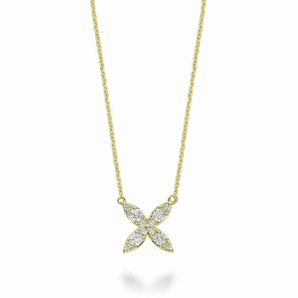 Marquise Flower Diamond Necklace 0.20CTDI Yellow Gold