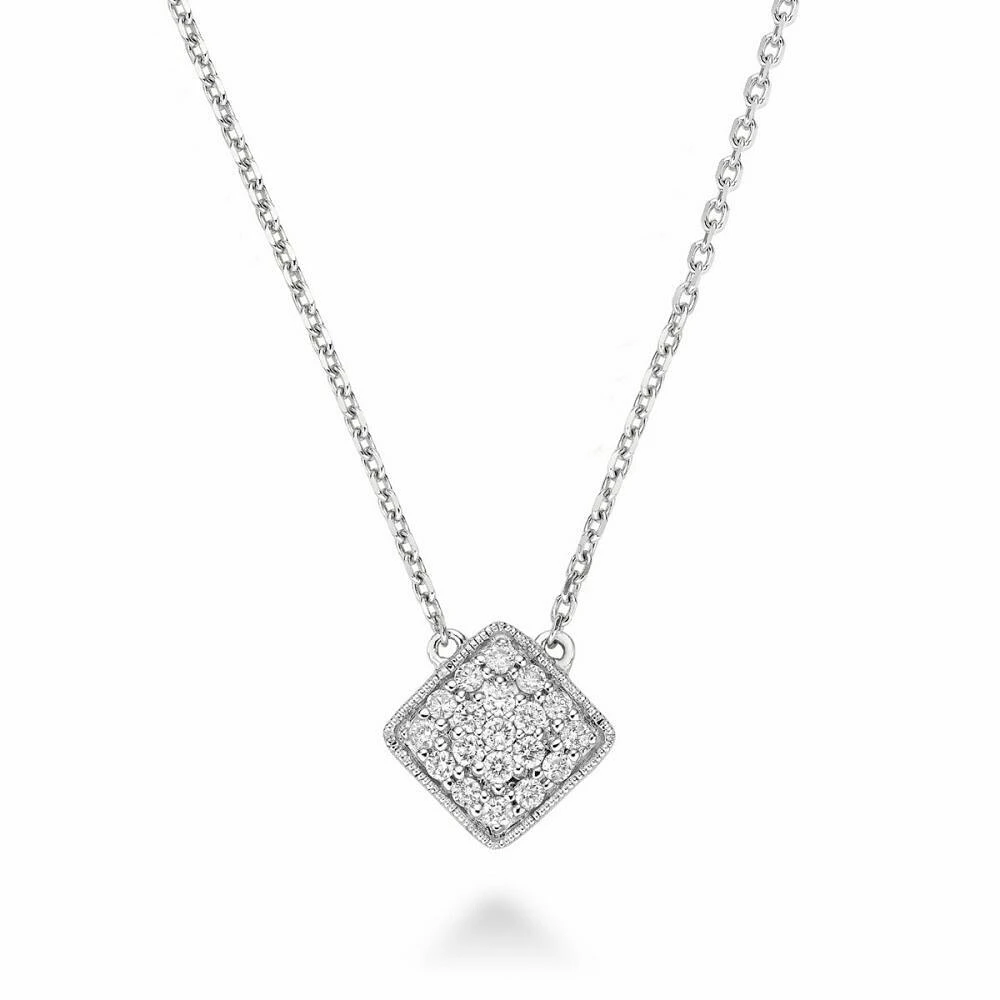 Square Diamond Milgrain Necklace 0.25CTDI White Gold