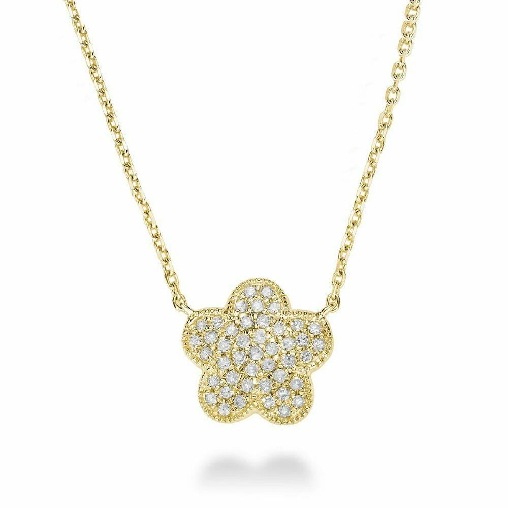 Flower Leaf Diamond Necklace 0.25CTDI Yellow Gold