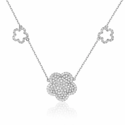 Flower Pave Diamond Necklace 1.00CTDI White Gold