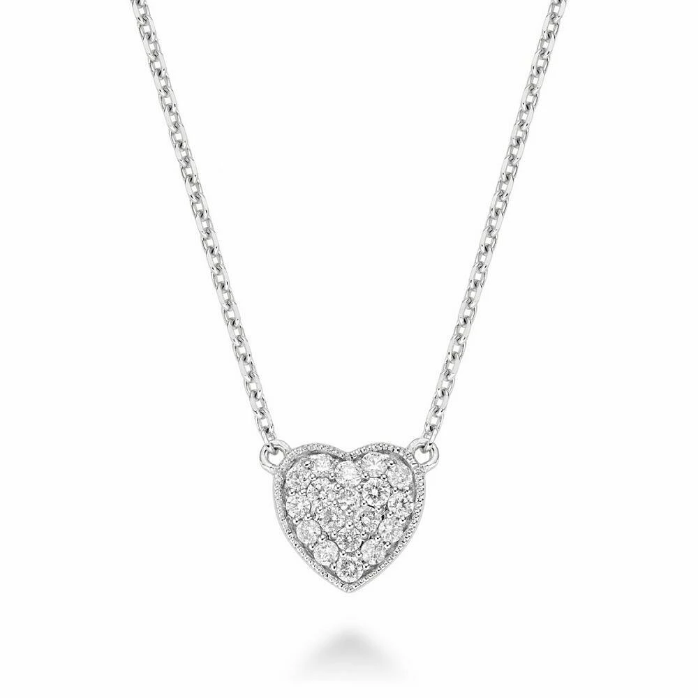 Heart Diamond Milgrain Necklace 0.23CTDI White Gold