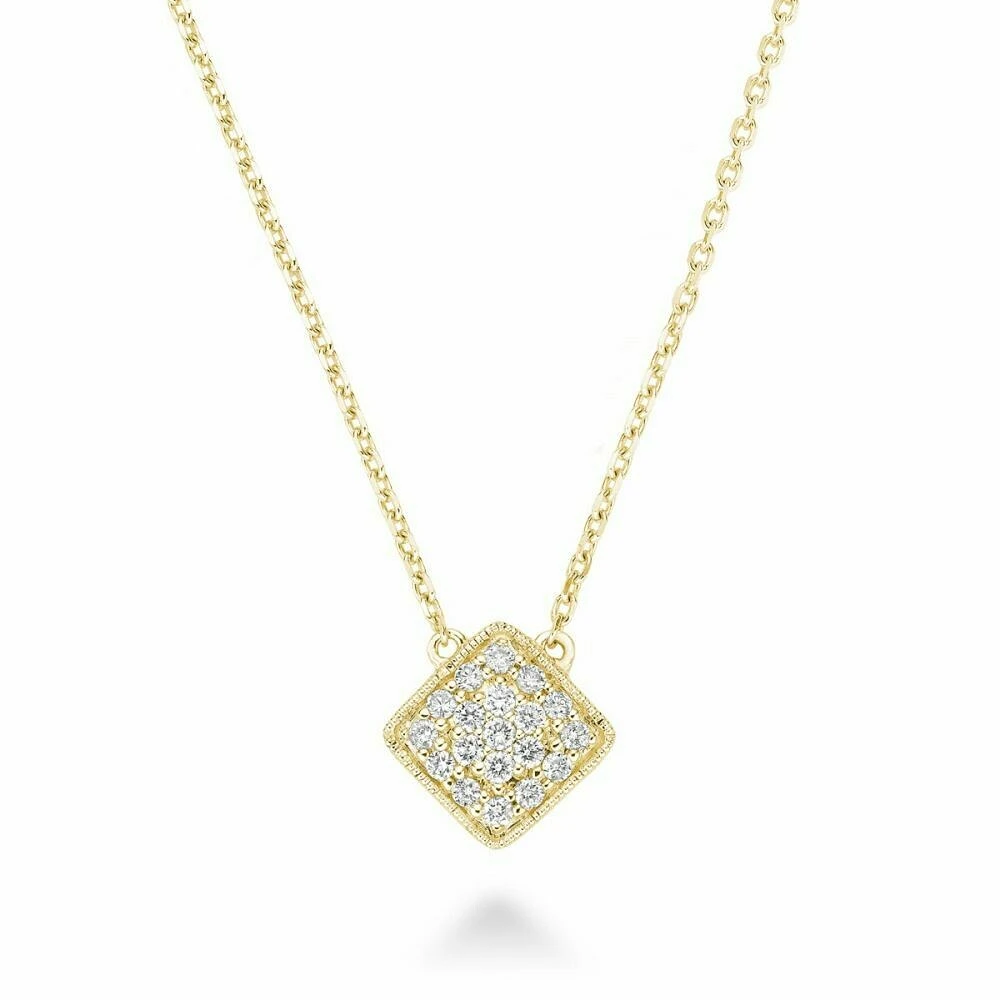 Square Diamond Milgrain Necklace 0.25CTDI Yellow Gold