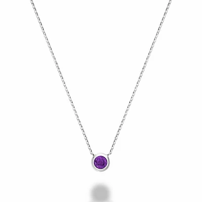 Bezel Set Amethyst Necklace White Gold