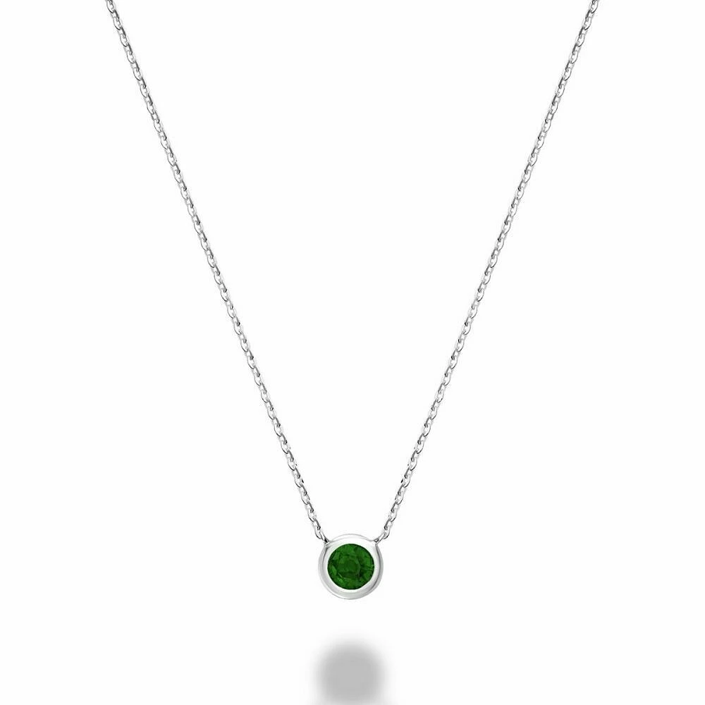 Bezel Set Emerald Necklace White Gold