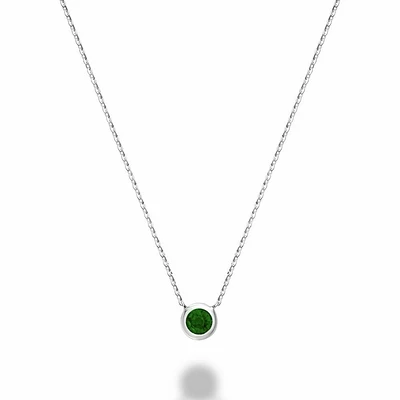 Bezel Set Emerald Necklace White Gold