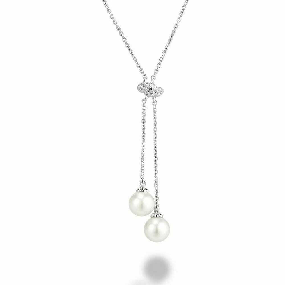 Cultured Freshwater Pearl & Diamond Necklace 0.03CTDI White Gold