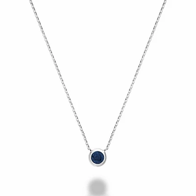Bezel Set Blue Sapphire Necklace White Gold