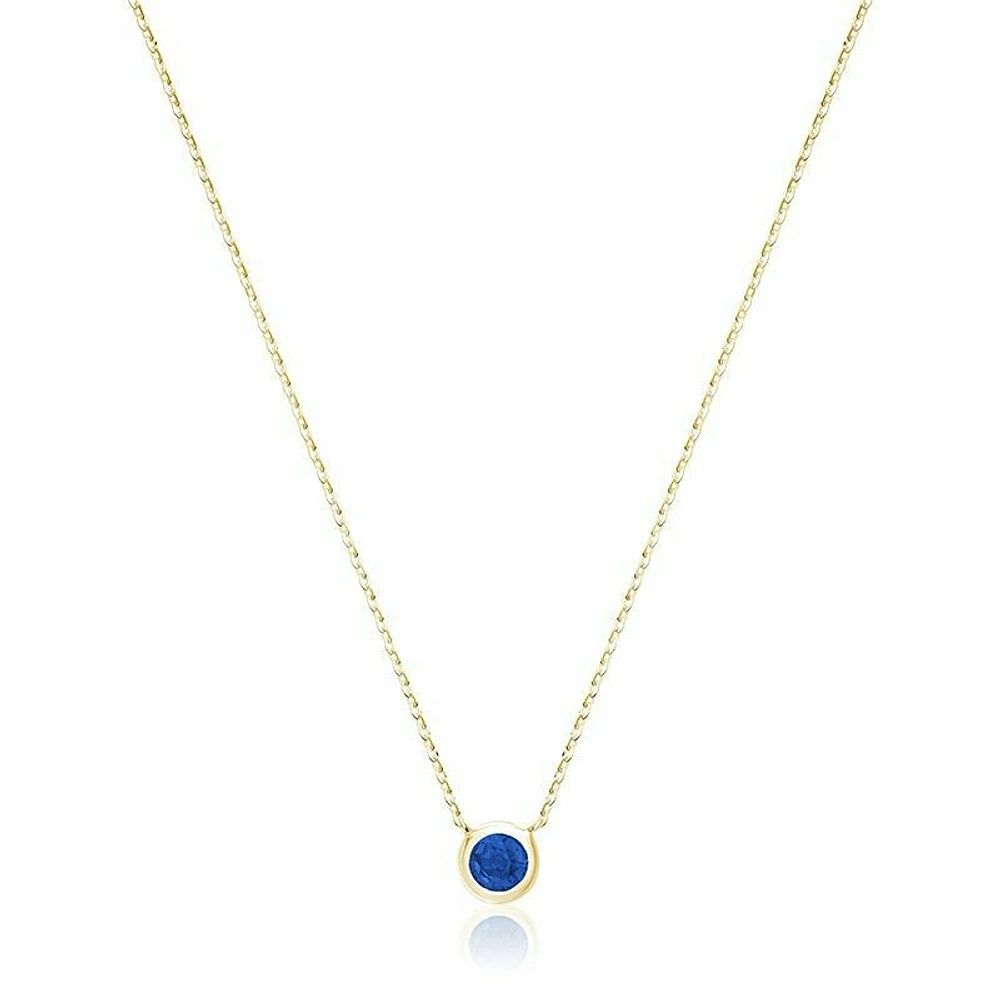 Bezel Set Blue Sapphire Necklace Yellow Gold