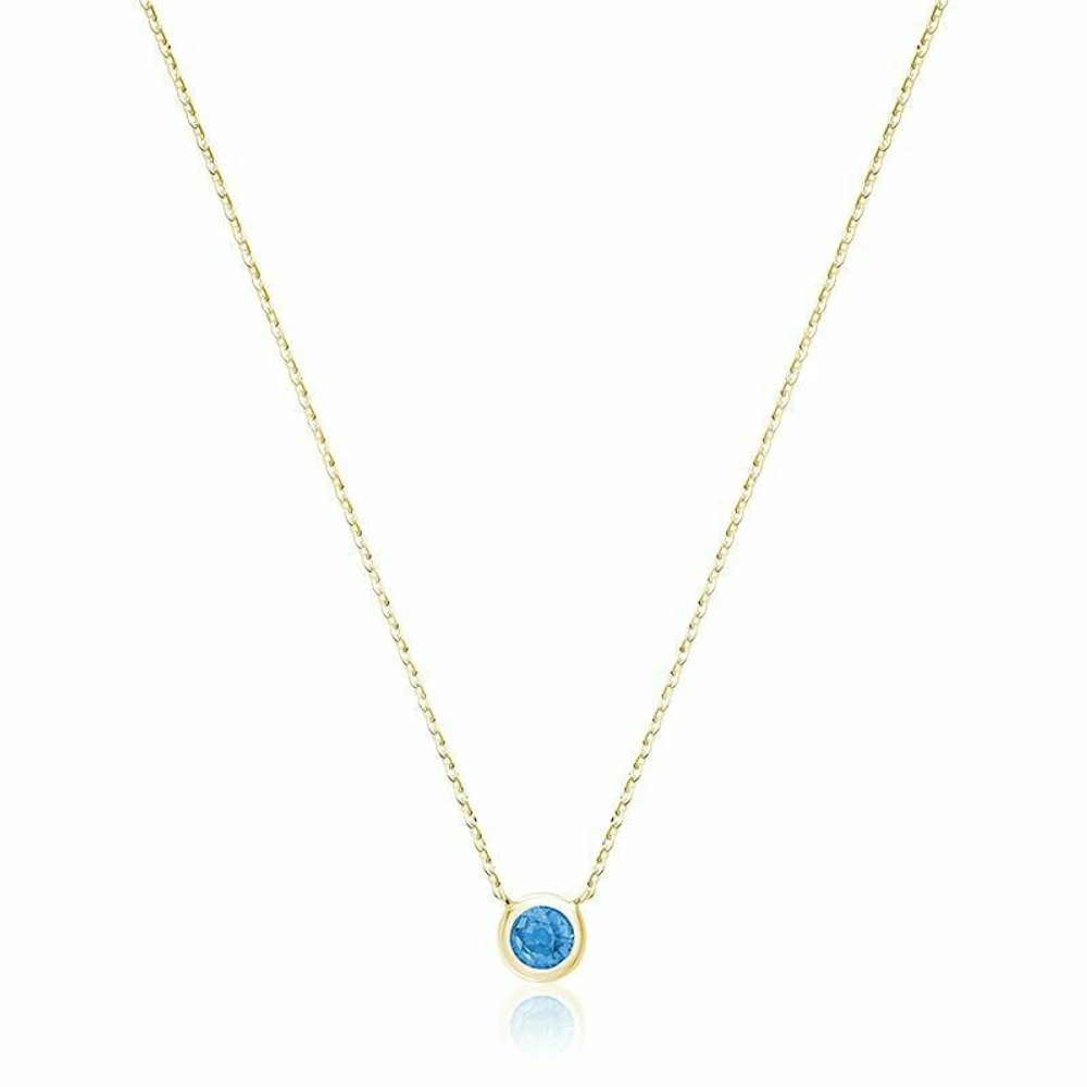 Bezel Set Blue Topaz Necklace Yellow Gold