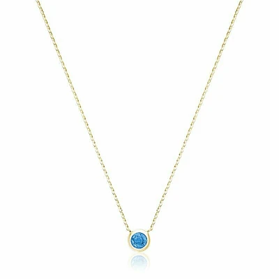 Bezel Set Blue Topaz Necklace Yellow Gold