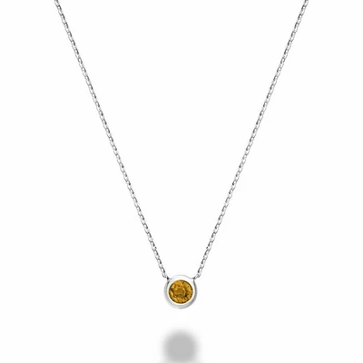Bezel Set Citrine Necklace White Gold