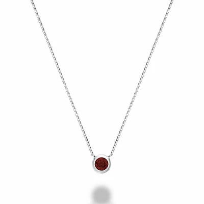 Bezel Set Garnet Necklace White Gold