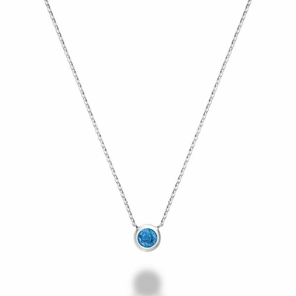 Bezel Set Blue Topaz Necklace White Gold
