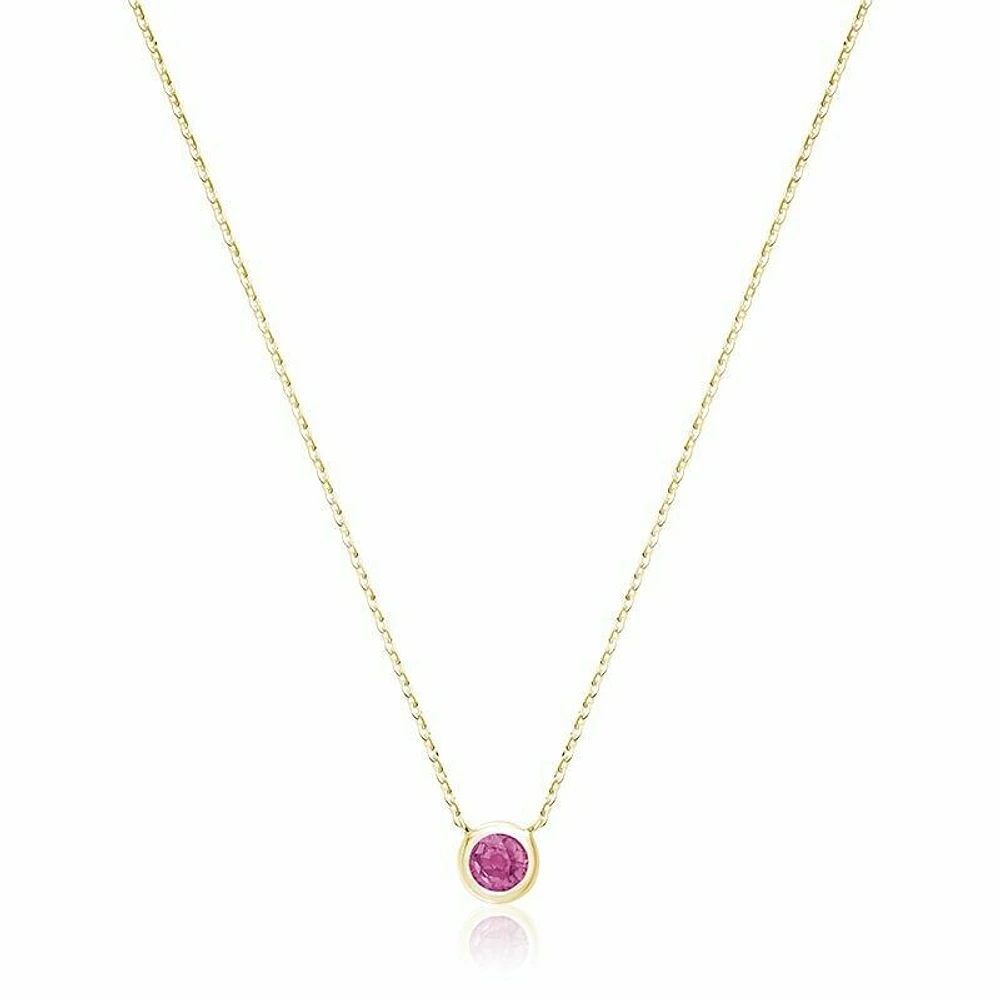 Bezel Set Pink Topaz Necklace Yellow Gold