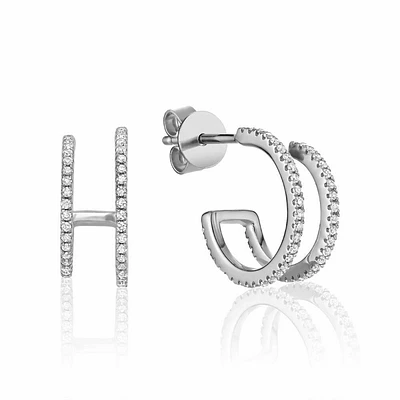 Mock Double Hoop Diamond Earrings White Gold