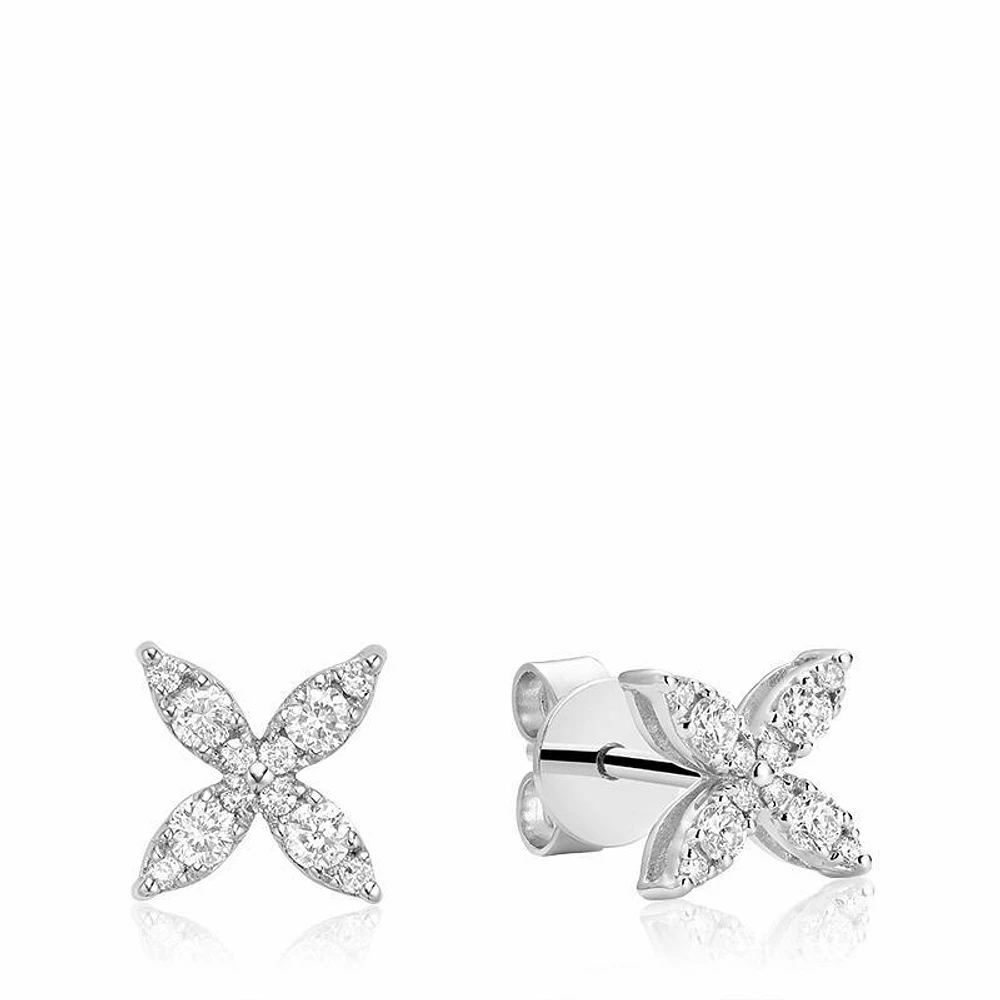 Marquise Flower Diamond Stud Earrings White Gold
