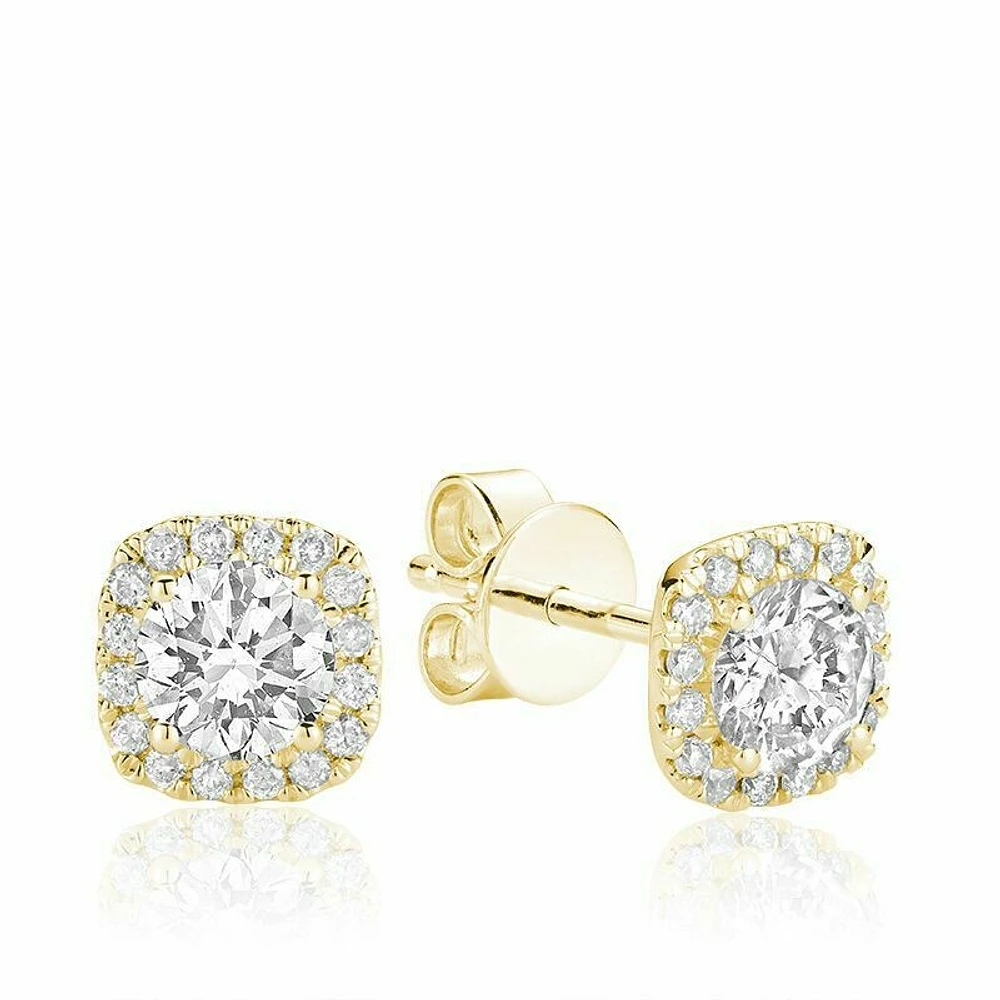 Cushion Mount Diamond Stud Earrings 0.35CTDI Yellow Gold
