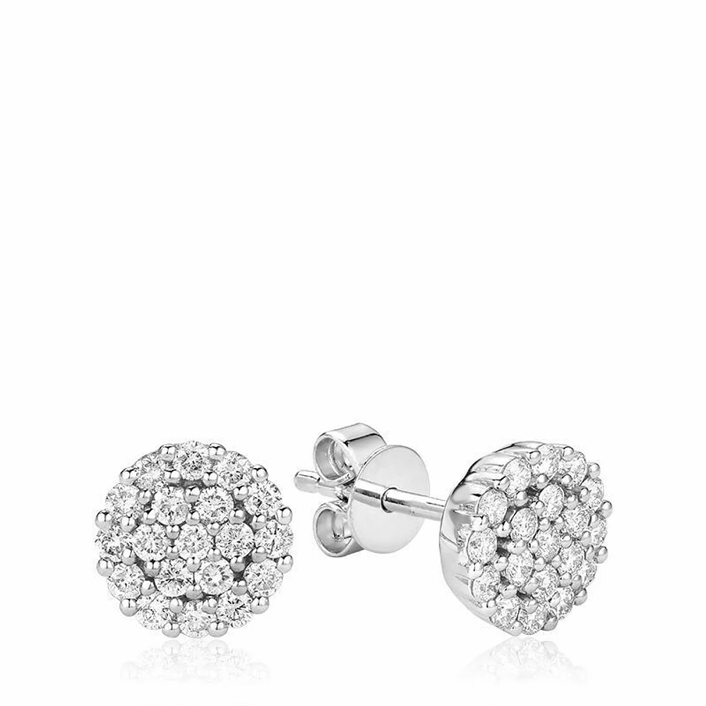 Round Pavé Diamond Stud Earrings 0.50CTDI White Gold